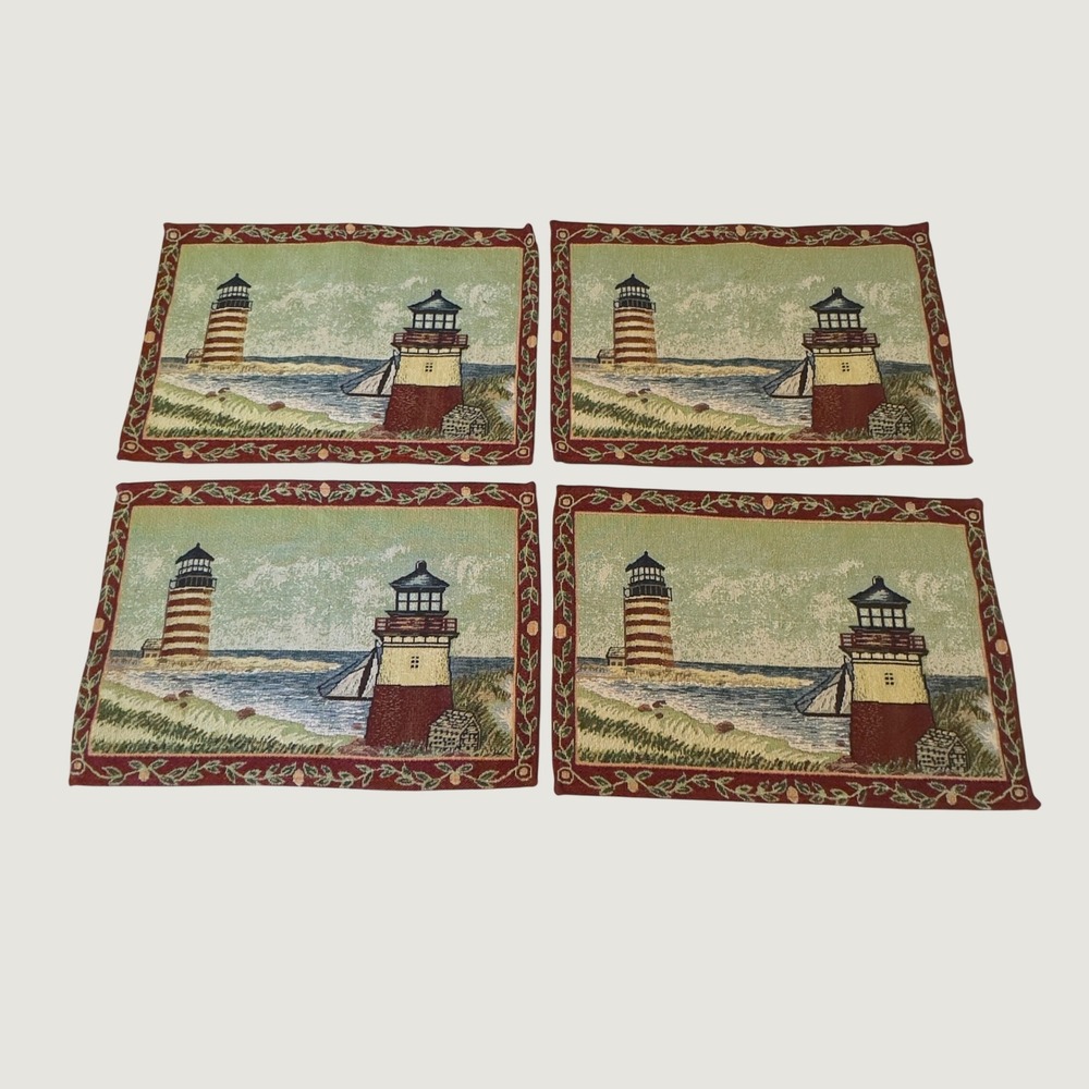 Vintage Lighthouse Woven Tapestry Placemats Set of 4 Nautical Coastal Decor